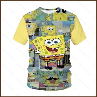 Kts เสื้อยืดแขนสั้นลําลอง ทรงหลวม พิมพ์ลายอนิเมะ SpongeBob SquarePants 3D พลัสไซซ์ แฟชั่น