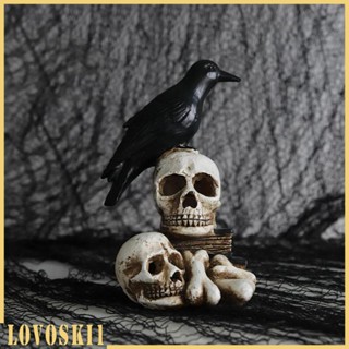 [Lovoski1] โมเดลหัวกะโหลก Raven On Skull Light Crow Perching On Skull สําหรับตกแต่งบ้านผีสิง ฮาโลวีน