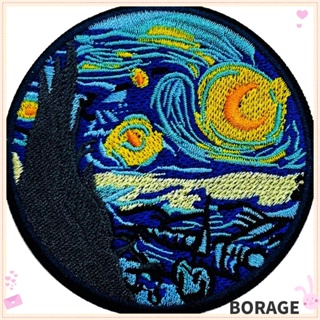 Borag แผ่นแพทช์รีด ปักลาย Van Gogh Starry Night ขนาด 7.7 ซม. สําหรับรีดติดหมวก