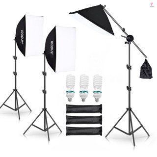 Andoer Studio Photography Light Kit Softbox Lighting Set with 135W LED Light Bulb * 3/ 50x70cm Softbox * 3/ 2M Light Stand * 3/ Boom Arm * 1 for Studio Portrait Product Photo Video Live Broadcast