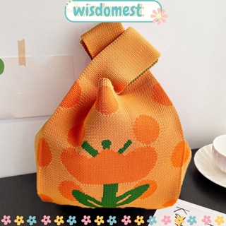 Wisdomest กระเป๋าถือ ผ้าถัก แฮนด์เมด ความจุสูง ลายการ์ตูนดอกไม้ สําหรับผู้หญิง