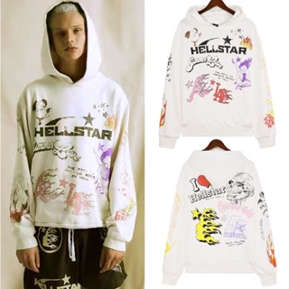 เสื้อกันหนาว มีฮู้ด พิมพ์ลายโลโก้ Hellstar สไตล์ยุโรป อเมริกัน สตรีท สําหรับผู้ชาย และผู้หญิง