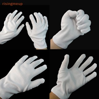 [risingmeup] ถุงมือผ้าฝ้าย สีขาว สไตล์ฮิปฮอป สําหรับปาร์ตี้ฮาโลวีน 1 คู่