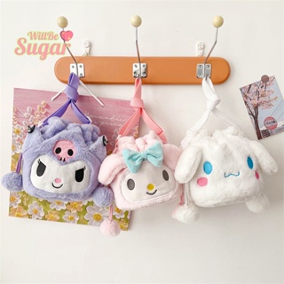 [WillBesugarT] Kawaii Plush Sanrio กระเป๋าเป้สะพายหลัง แบบนิ่ม ลายการ์ตูนอนิเมะ Kuromi Melody Cinnamoroll สําหรับเด็กผู้หญิง [ใหม่]