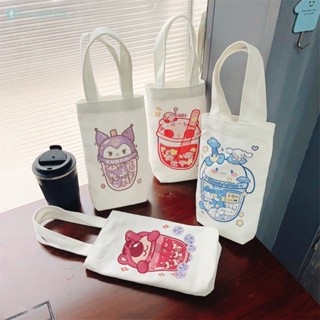 Sanrio Canvas Water Cup Bag Kuromi Cinnamoroll Hello Kitty Water Cup Canvas Handbag ขวดน้ำแบบพกพา กระติกน้ำร้อน Cup Storage Bag TH