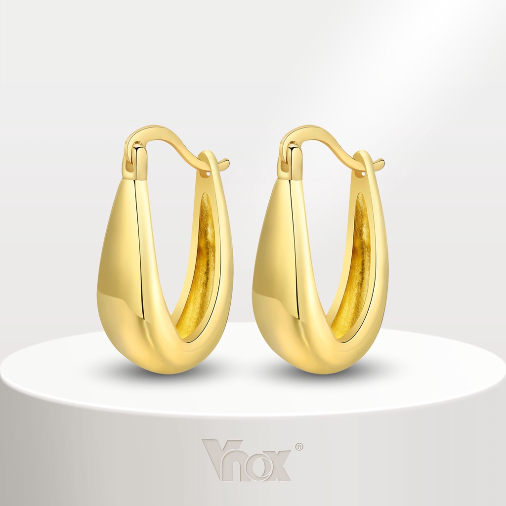 Vnox ต่างหูระย้า รูปตัว U สีทอง 18K ทรงไม่สมมาตร เรียบง่าย แฟชั่น สําหรับผู้หญิง