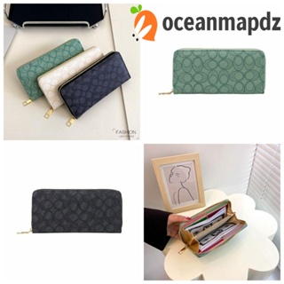 Oceanmapdz กระเป๋าสตางค์ใบยาว หนัง Pu มีซิป ใส่เหรียญได้ บางพิเศษ ทรงสี่เหลี่ยม ใส่บัตรได้ แฟชั่นสําหรับเด็กผู้หญิง