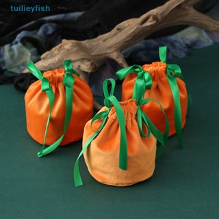 【tuilieyfish】ถุงขนมกํามะหยี่ สีส้ม พร้อมเชือกเส้นเล็ก สําหรับตกแต่งปาร์ตี้ฮาโลวีน【IH】