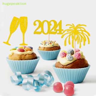 Hugepeaktion ท็อปเปอร์ไม้จิ้มฟัน ลาย Happy New Year 2024 สําหรับตกแต่งเค้กคริสต์มาส 2024