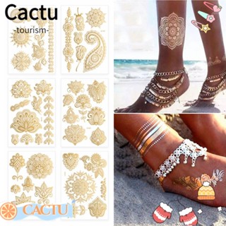 Cactu รอยสักชั่วคราว สีทอง ติดทนนาน 12 ชิ้น