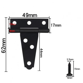 บานพับประตู รูปตัว T พร้อมสกรู ขนาด 49*62*2 มม. สีดํา สําหรับประตูโรงนา 8 ชิ้น