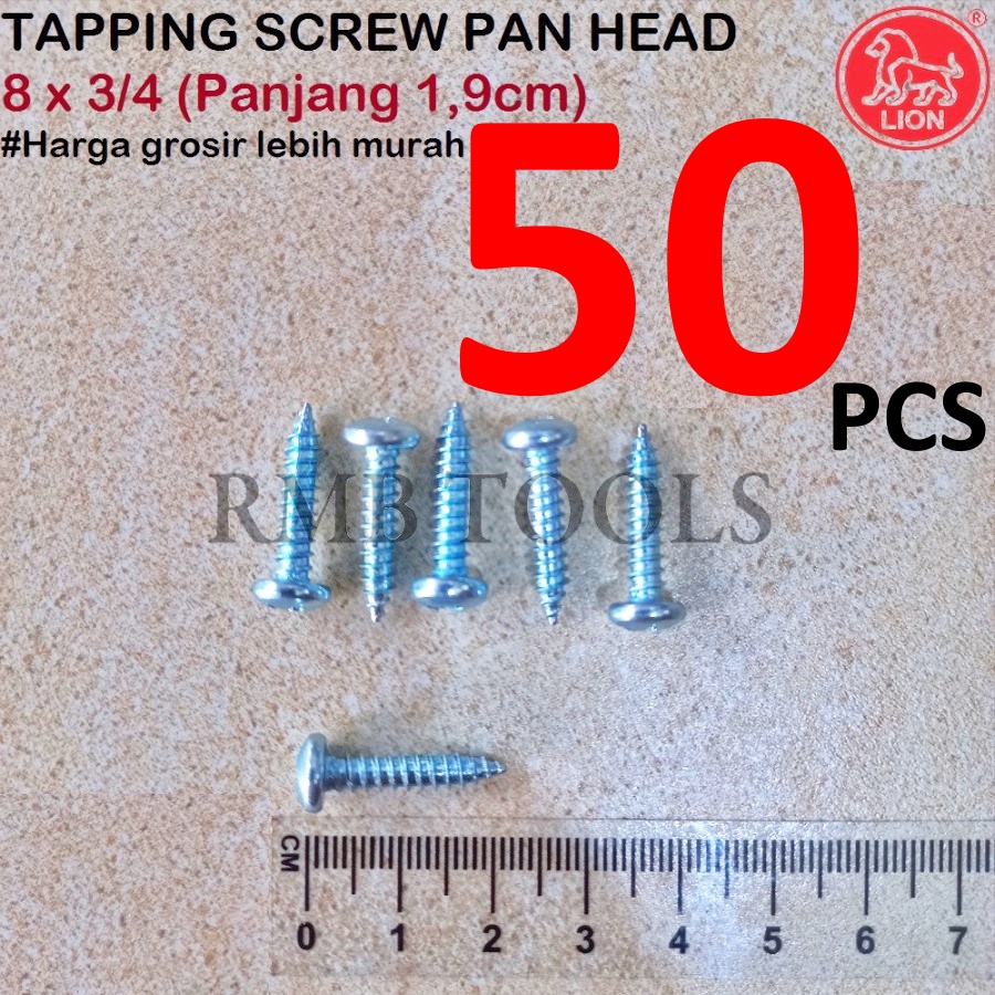 8x3/4 PH สกรูแตะยาว 1.9 ซม. ยี่ห้อ Moon Lion 8 / สกรูแตะหัว Pan P + AB ไขควงหัวกลม + / สกรูไม้อลูมิเ