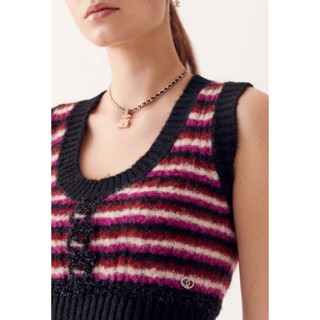 ♥ เช็คสินค้าก่อนสั่ง CHANEL KNIT WOOL STRIPE CROP TOP เสื้อครอป เสื้อกล้าม ทรงสวย ผ้านิตวูล ทรงครอป น่ารักมาก ชาแนล