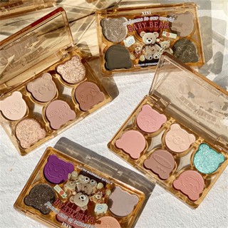 Xixi Working Bear SixColor Eye Shadow Palette สร้างการแต่งหน้าตาที่ตัดกันที่สวยงามด้วยเฉดสีสีชมพูสีม่วงและสีฟ้า puueqg