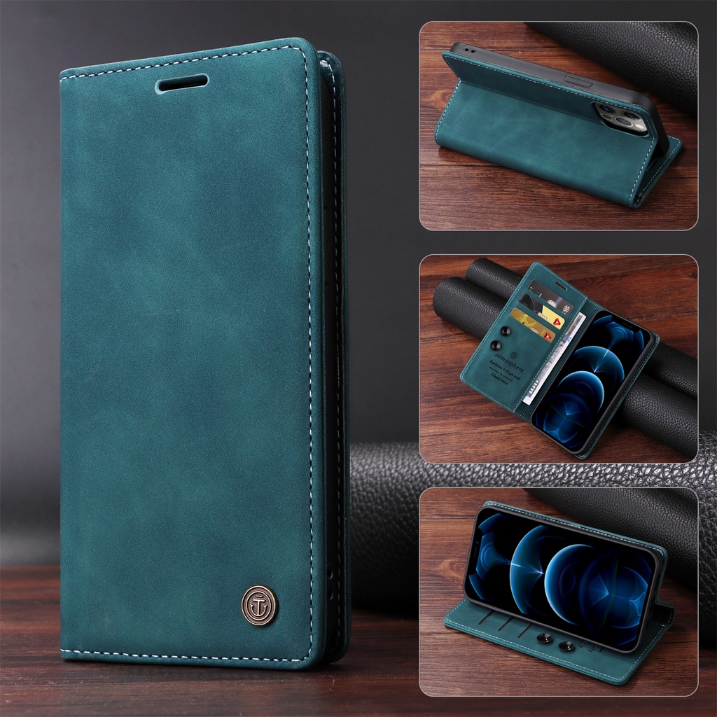 เคส Case for Samsung Galaxy Note 20 Ultra 10+ 9 S23 S21 S20 S24 FE 5G S10 Plus S10+ S20+ S21+ S23+ S24+ Note10+ เคสฝาพับ เคสหนัง โทรศัพท์หนัง PU TPU นิ่ม ฝาพับแม่เหล็ก พร้อมช่องใส่บัตร สไตล์เรโทร Leather Flip Cover Wallet Rubber Sucker Suction Cup