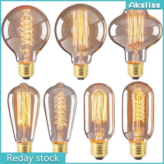 Aks หลอดไฟ 40W 2700K แสงสีเหลืองอําพัน สไตล์วินเทจ สําหรับฐานสกรู E27