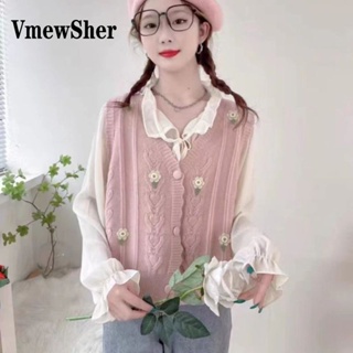 Vmewsher ใหม่ เสื้อแจ็กเก็ตกันหนาว แขนกุด ผ้าถัก ลายดอกไม้ 5 สี แฟชั่นฤดูใบไม้ผลิ ฤดูใบไม้ร่วง สําหรับผู้หญิง