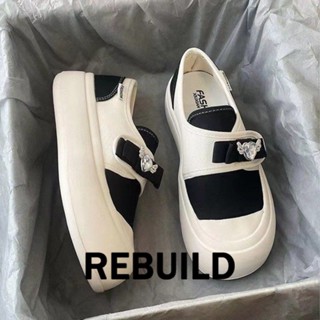 REBUILD  รองเท้าผ้าใบผู้หญิง สีขาว พื้นหนา รองเท้าผ้าใบส้นสูงส้นหนา รองเท้าแฟชั่น ผูกเชือก  การออกแบบที่เป็นเอกลักษณ์ แบบ พก พา สไตล์มินิมอล กันลื่น FBX239166F37Z230915