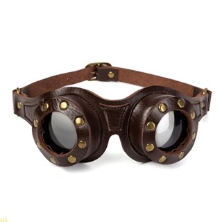 Xi เครื่องแต่งกาย แว่นตา Steampunk ปรับได้ แว่นตานักบิน Steampunk แว่นตาหนัง PU