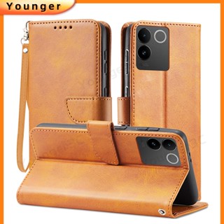 เคสโทรศัพท์หนัง ฝาพับ พร้อมช่องใส่บัตร สีพื้น สําหรับ vivo S16 Pro V27 Pro Y11 Y02 Y78 Y36 Y27 Y77t Y78+ S17 Pro S17e Pro+