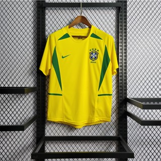 เสื้อกีฬาแขนสั้น ลายทีมชาติฟุตบอล Brazil I Ronaldinho RIVALDO Ronaldo World Cup สีเหลือง สไตล์เรโทร คลาสสิก 2002