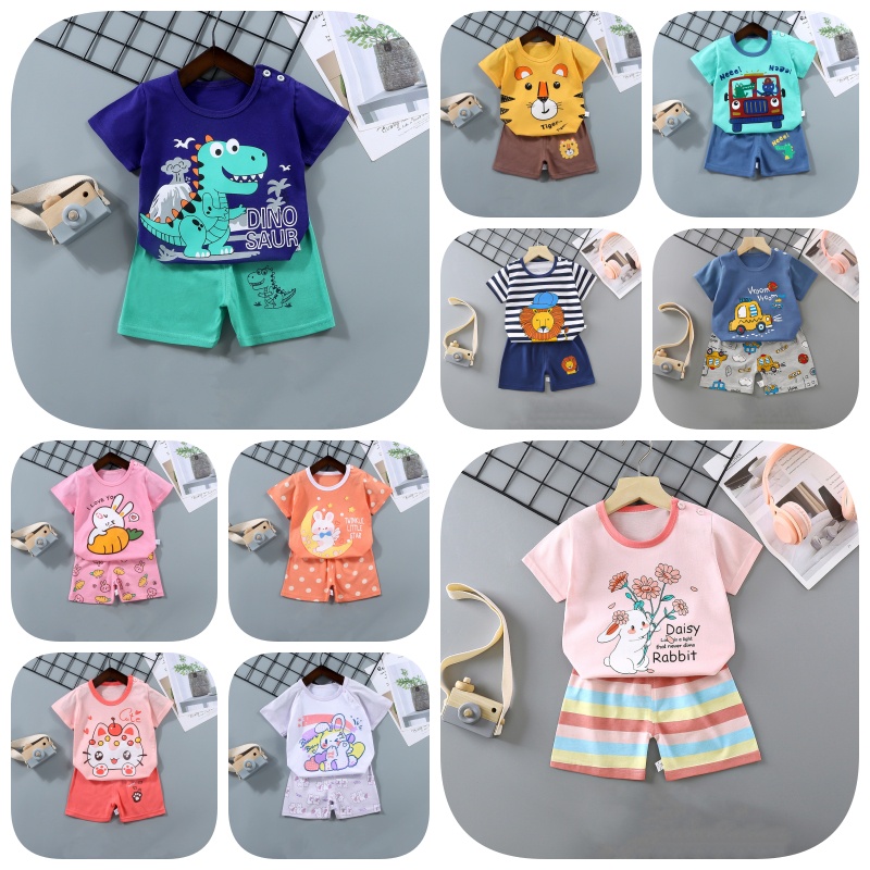 ชุดเสื้อยืด แขนสั้น ลายน่ารัก แฟชั่นฤดูร้อน สําหรับเด็กผู้ชาย และเด็กผู้หญิง