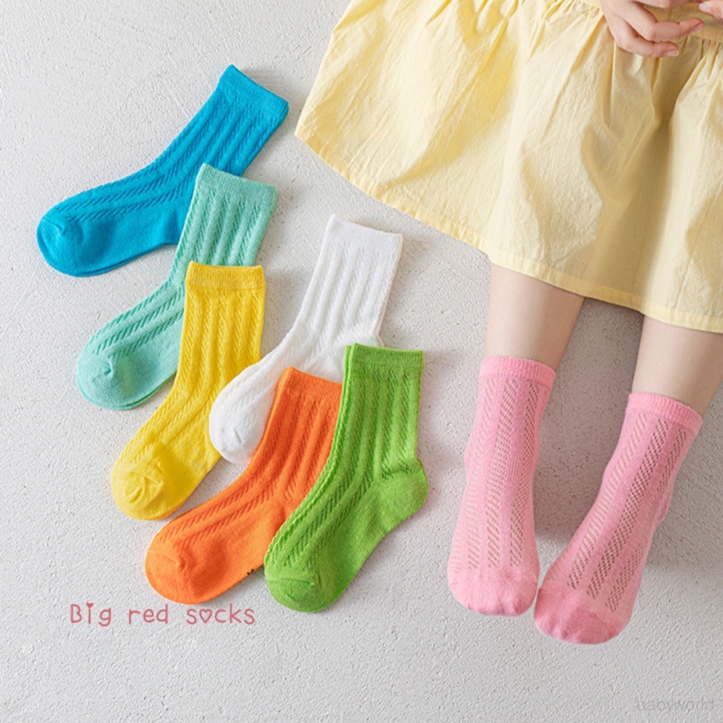 ถุงเท้าผ้าฝ้าย ระบายอากาศ สีแคนดี้ เรียบง่าย สําหรับเด็กผู้ชาย และเด็กผู้หญิง 4 คู่