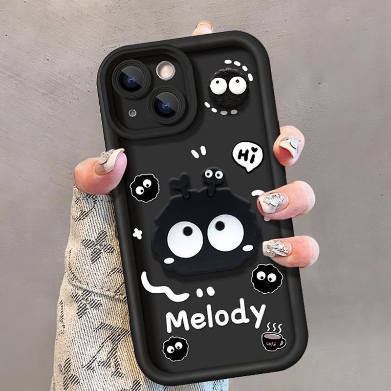 phonecaseshop เข้ากันได้สำหรับ เคส iphone 11 เคสไอโฟน เคสไอโฟน11 การป้องกันเลนส์กล้อง การ์ตูน ลูกบอลถ่านหินสีดำ เข้ากันได้กับ iPhone 14 13 15 Pro max 12 Pro Max 11 xr xs max 6 6S 7 8 Plus 7Plus 8Plus SE 2020