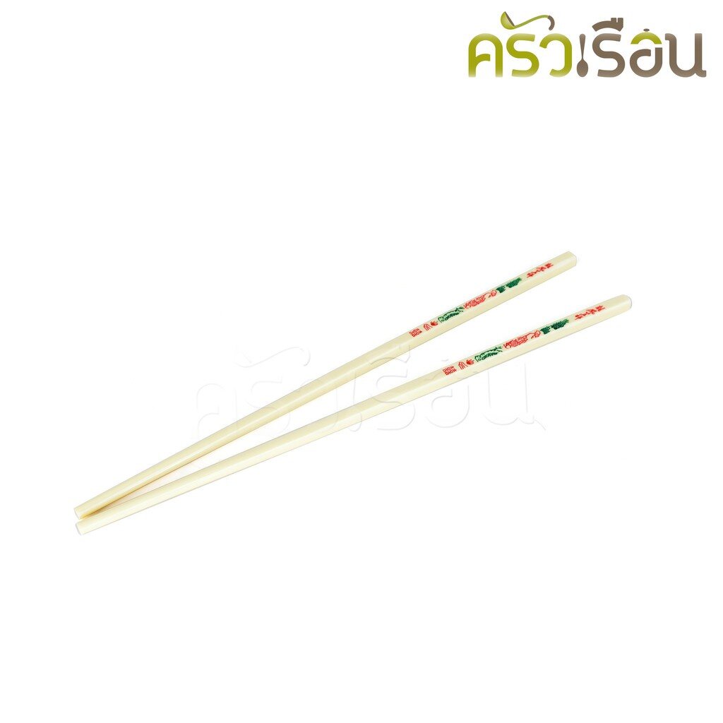 Dolphin ตะเกียบ พลาสติก สีครีม ลายจีน 24 ซม. ตราโลมา แพ็ค 10 คู่