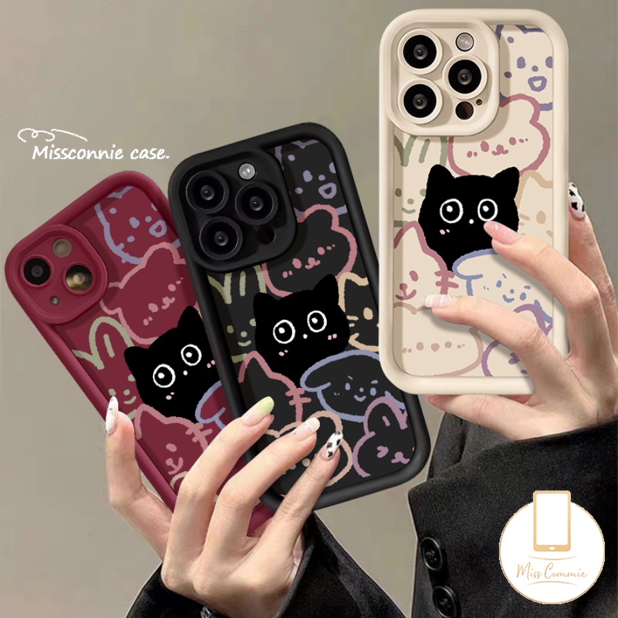 เคสโทรศัพท์มือถือ ลายการ์ตูนหมี กระต่าย แมวน่ารัก สีดํา สําหรับ Samsung A35 A55 A12 A15 A05 A05S A54 A24 A30 A53 A04s A34 A02s A31 A13 A50 A11 A20 A20s A10s A04E A52 A33 A03