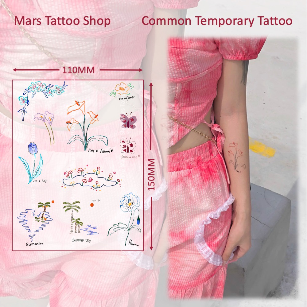 【Mars Tattoo】รอยสักชั่วคราว รอยสักชั่วคราว ลายดอกกุหลาบ ดอกกุหลาบ สีติดทนนาน CD045