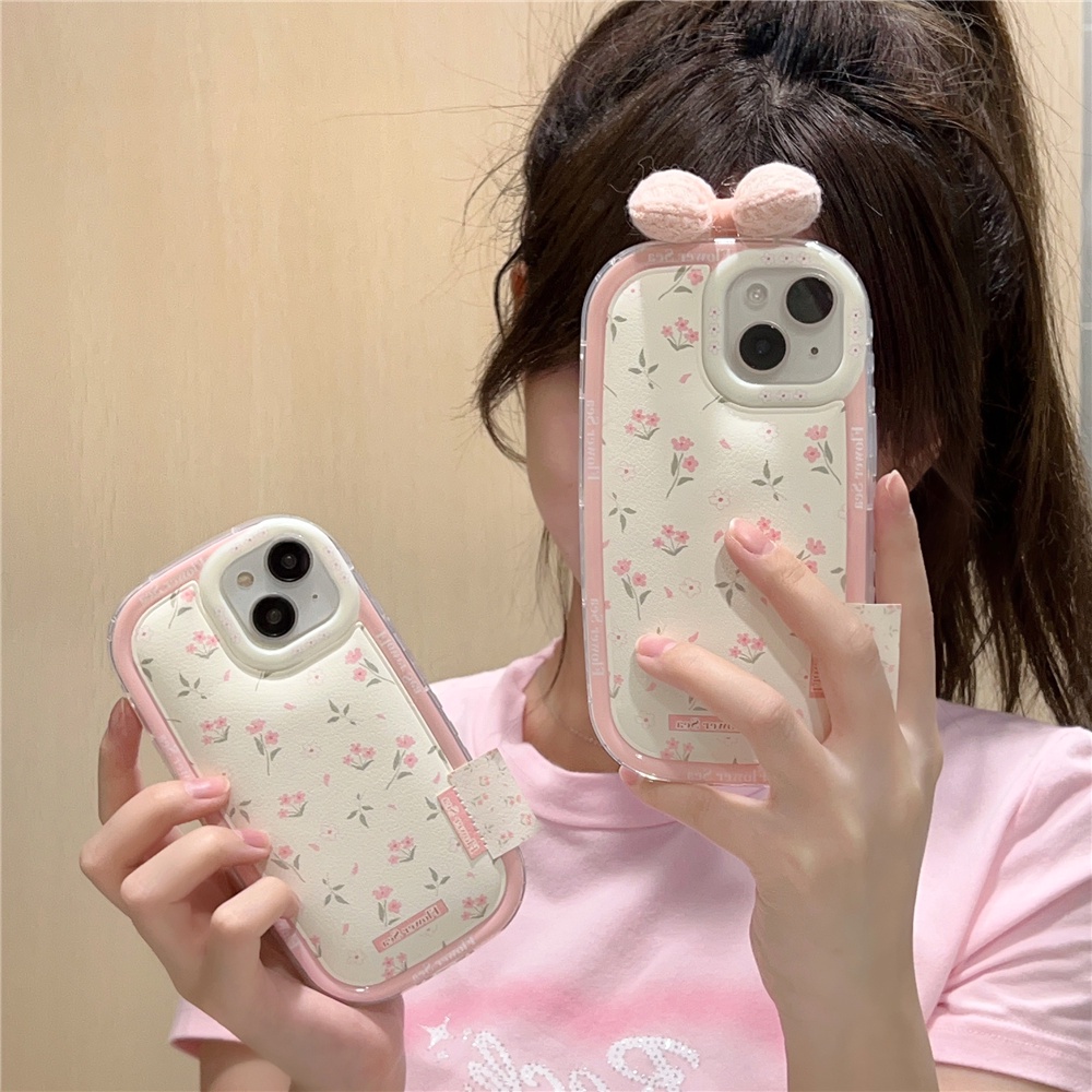 เคสโทรศัพท์มือถือหนัง TPU กันกระแทก ลายดอกไม้ โบว์ 3D สีชมพู สไตล์เกาหลี สําหรับ iPhone 11 12 13 14 Pro MAX 15 Pro MAX