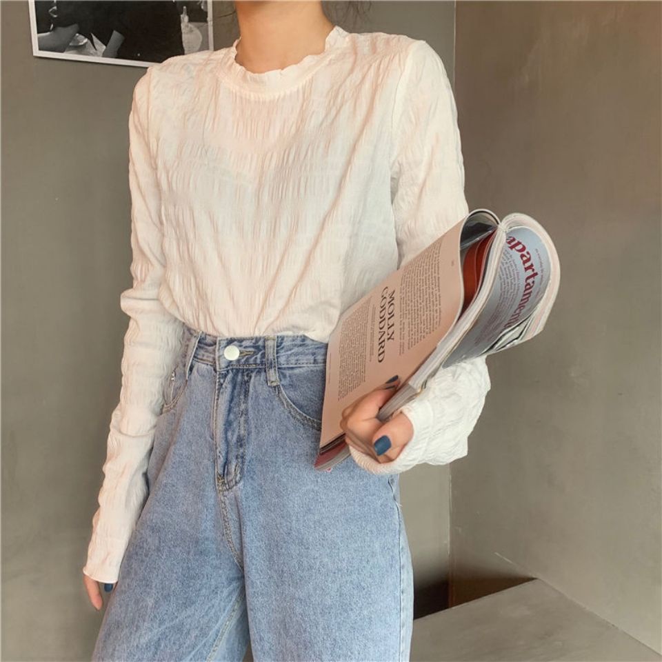 ใหม่ เสื้อยืดแขนยาว ทรงหลวม เข้ารูป สไตล์เกาหลี แฟชั่นฤดูใบไม้ร่วง สําหรับผู้หญิง