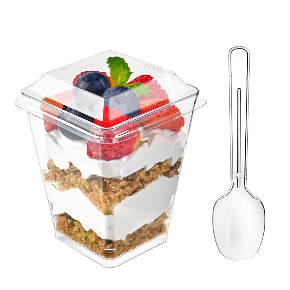 50 Pack 5 oz Dessert Cups with Lids and Spoons Plastic Parfait Cups Party Individual Pudding Yogurt 