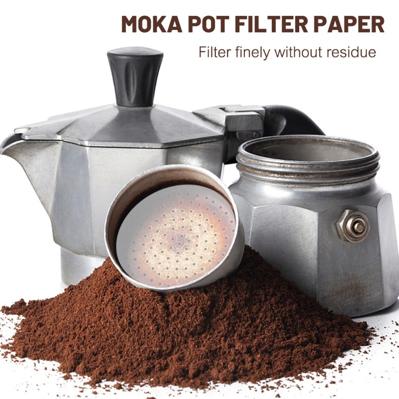 เครื่องมือกรองหม้อกาแฟ Moka แบบเทมือ / กระดาษกรองกาแฟ แบบไม่ฟอกขาว / กระดาษกรองกาแฟ ทรงกลม 100 ชิ้น / สําหรับเครื่องชงกาแฟเอสเปรสโซ่ / ตัวกรองชากาแฟ แบบใช้แล้วทิ้ง /