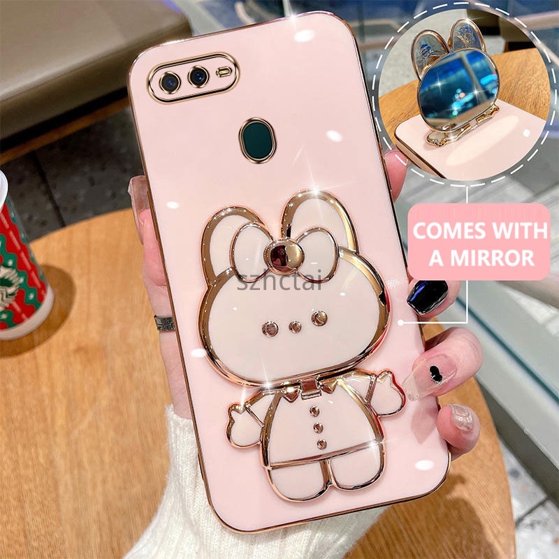 เคสโทรศัพท์ oppo a5s a12 f9 a7 เคสโทรศัพท์เคสโทรศัพท์พร้อมที่วางกระต่ายน่ารักกระจกในตัวยึด oppo a5s 
