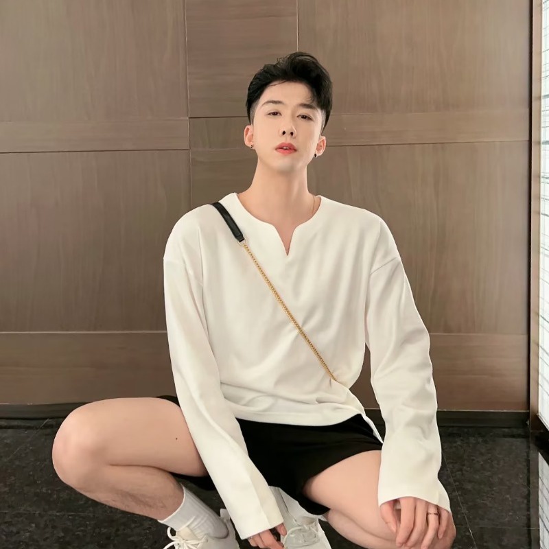 เสื้อยืดแขนยาว ทรงหลวม ความยาวปานกลาง ออกแบบดี แฟชั่นฤดูใบไม้ผลิ และฤดูใบไม้ร่วง สําหรับผู้ชาย