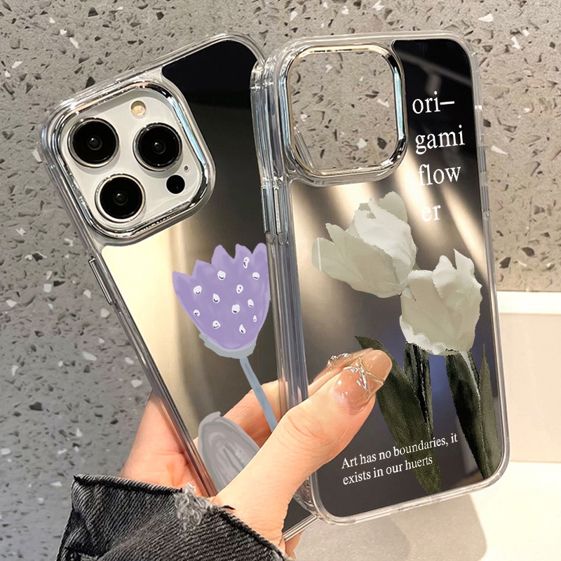สไตล์เรียบง่ายขั้นสูง เคสโทรศัพท์มือถือกันกระแทก TPU แบบนุ่มพร้อมกระจกแต่งหน้า For iPhone 11 14 15 12 13 Pro Max Case