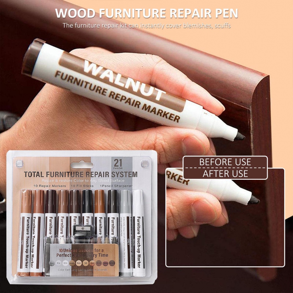 ชุดซ่อมเฟอร์นิเจอร์ไม้ 10 สีเข้ม ฟิลเลอร์ไม้ และทัชอัพมาร์กเกอร์ รอยขีดข่วน รอยแตก เปลี่ยนสี สําหรับประตูไม้ พื้น โต๊ะ ตู้