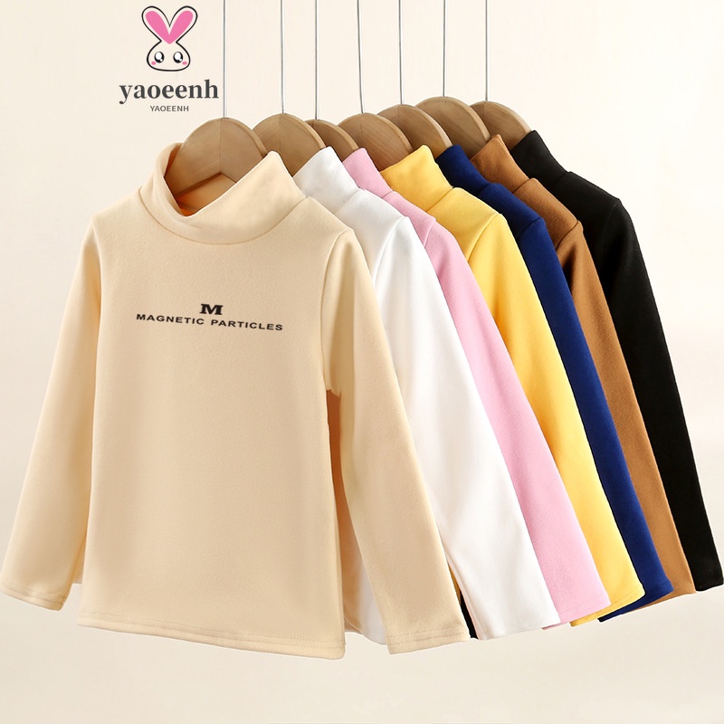 【YAOEENH】พร้อมส่ง เสื้อยืดลําลอง แขนสั้น สีพื้น ให้ความอบอุ่น แฟชั่นฤดูใบไม้ร่วง และฤดูหนาว สําหรับเด็กผู้ชาย และเด็กผู้หญิง ขนาด 100-160 ซม.