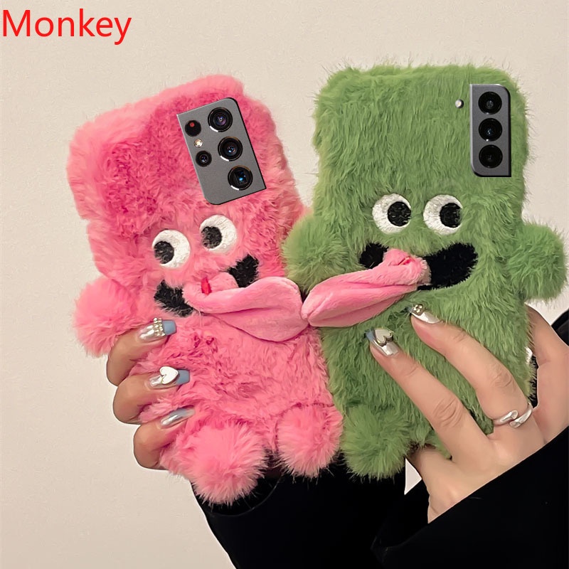 SAMSUNG การ์ตูนตลกลิ้นสําหรับSamsung Galaxy S24 S23 Ultra S22 S21 FE S20 A54 A12 A22 A32 A52S M12 A23 A05S Warm Plush Soft Fluffyซิลิโคน