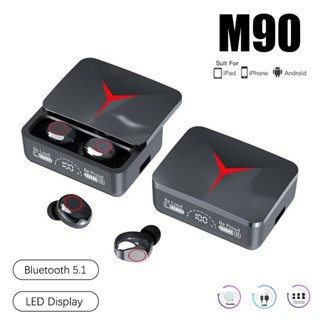 หูฟังบลูทู ธ ไร้สาย M90 หูฟัง TWS สําหรับเล่นเกมสําหรับ iPhone หูฟังสเตอริโอกีฬาพร้อมเคสชาร์จจอแสดงผลดิจิตอล 5.3 หูฟังสําหรับ samsung