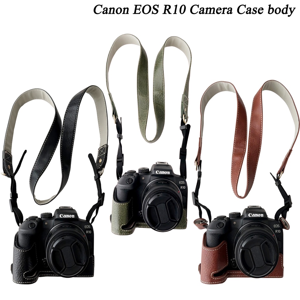 Canon R10 กระเป๋ากล้องหนัง PU ครึ่งเคสสายคล้องไหล่สําหรับ Canon EOS R10