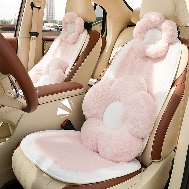 Four Seasons Universal Automotive Headrest Plush Soft and Comfortable Car Neck Pillow Cute Flowers Lumbar Pillow New Fashion Car Headrest หมอนรองคอในรถ ดอกไม้ น่ารัก อุปกรณ์ตกแต่งรถยนต์