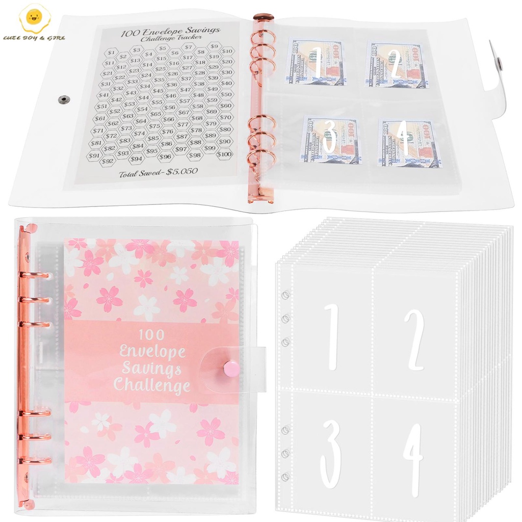 สมุดสันห่วง PVC แบบพกพา ใช้ซ้ําได้ 100 ซอง พร้อมช่องใส่เงิน สําหรับวางแผน SHOPSBC5843