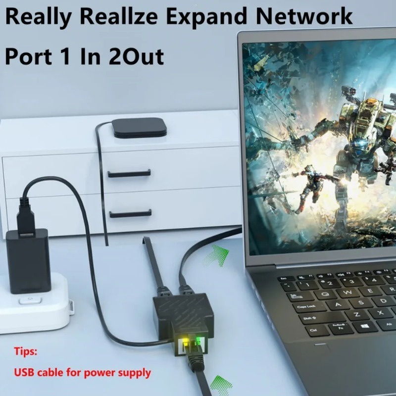 Gigabit ตัวแยกสายเครือข่ายอีเธอร์เน็ต LAN RJ45 เข้า 1 ออก 2 100 ม. 1000 ม. สําหรับแล็ปท็อป 2 ชิ้น