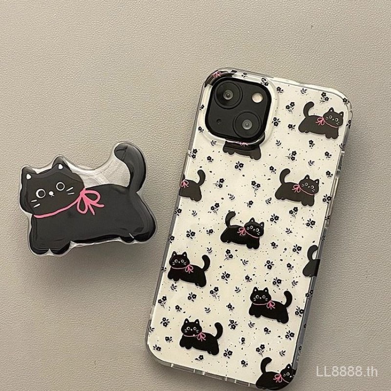 เคสโทรศัพท์มือถือ กันกระแทก ลายแมวหมึกกระเด็น สีดํา สําหรับ iPhone 15ProMax 14 13Pro 12 11 xr xsmax 