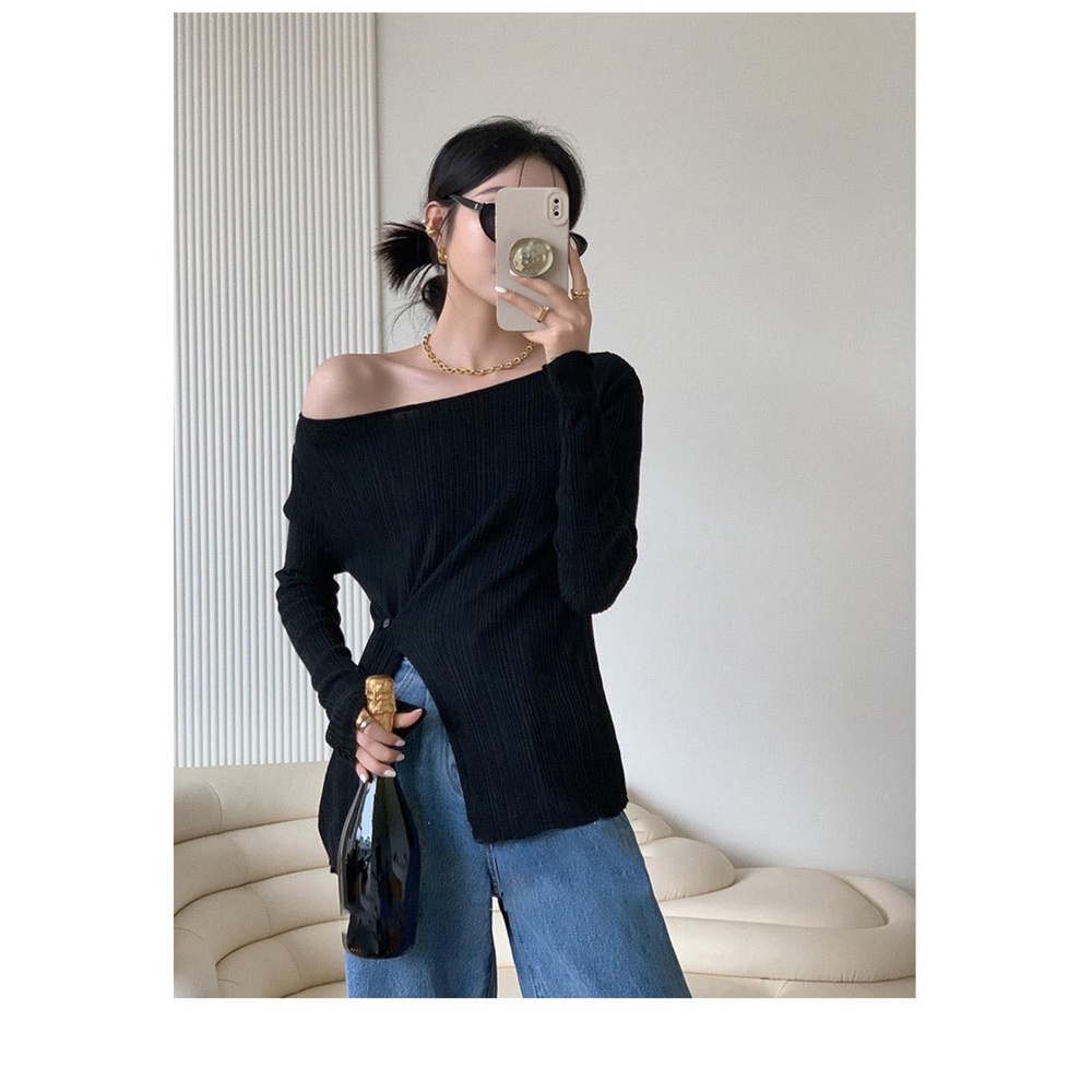 Gakki เสื้อยืดแขนยาวกันหนาวร่องล่างผิดปกติผู้หญิง ผ้านิ่มใส่สบาย ฟรีไซส์ พร้อมส่ง 1707#