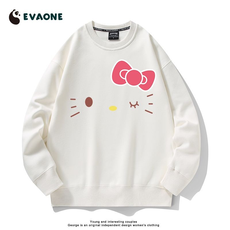 ใหม่ เสื้อกันหนาวลําลอง แขนยาว คอกลม พิมพ์ลายคิตตี้น่ารัก สไตล์เกาหลี แฟชั่นฤดูใบไม้ร่วง สําหรับสตรี