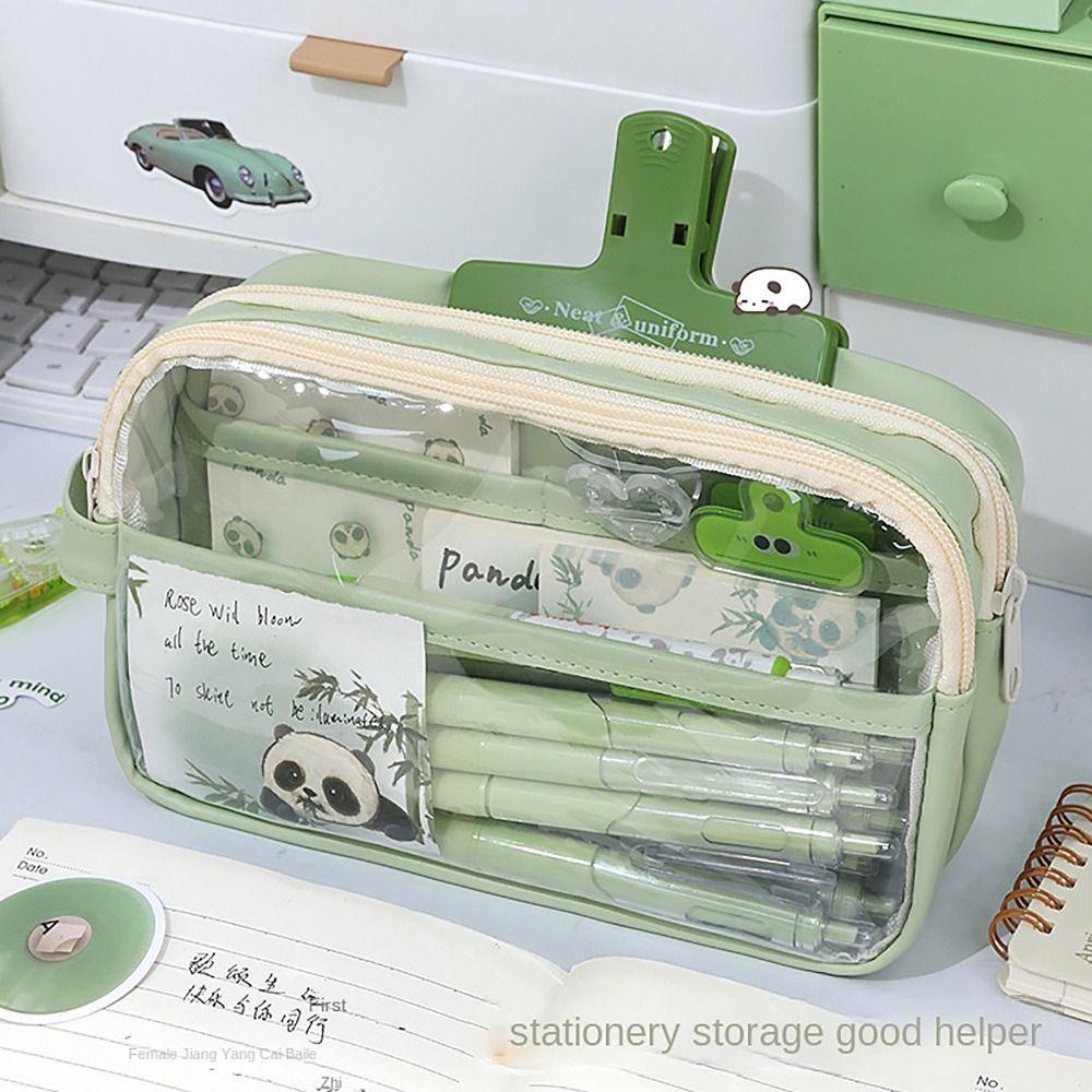 Aomsom กระเป๋าดินสอ พร้อมหูหิ้ว ใส อเนกประสงค์ ขนาดใหญ่ จุของได้เยอะ สําหรับใส่เครื่องเขียน นักเรียน ของขวัญ